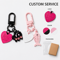 Porte-clés en alliage motif chat, poisson et cœur, mignon et tendance, breloques métalliques DIY, pendentif de sac, sangles de téléphone, cadeaux pour couples, étudiants, amis, enfants