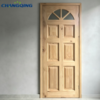 Porte intérieure en bois de pin massif à 100 % avec vitre et surface décorée pour chambre, villa, appartement, salle à manger - Design transitoire