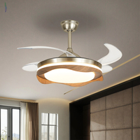 Ventilateur de plafond LED rétractable de 42 pouces avec télécommande à lumière invisible Ampoule de lustre scellée Lustre moderne