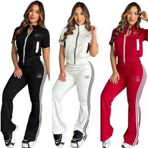 J5253女新款秋季款跨界套装拼布罗纹拼色宽松休闲长裤立体两件套 - Product Image 5