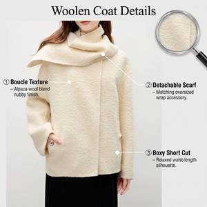 CHIU SHUI <span class=keywords><strong>Cappotto</strong></span> Invernale Corto e Squadrato in Misto Lana Alpaca Beige per Donna - Product Image 2