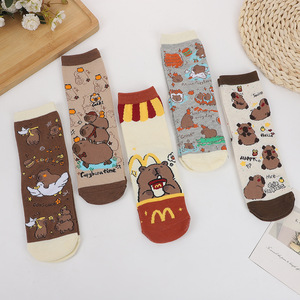 Женские вязаные хлопковые носки с мультяшным медведем в клетку, антибактериальные, оптом - Product Image 3