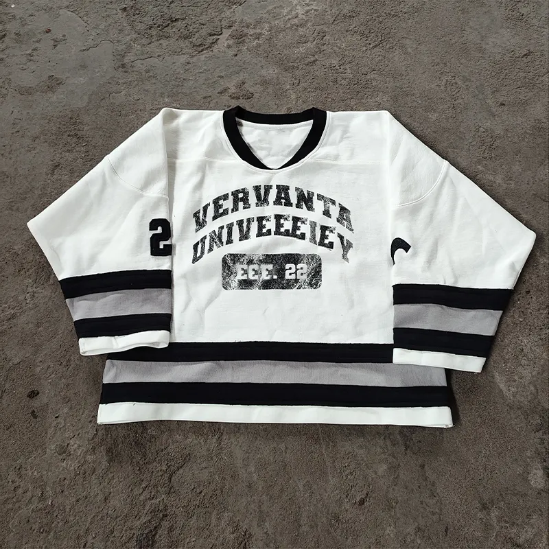 YYSY customized oversized box tee shirt college heavyweight cropped t-shirt streetwear ice hockey jersey for men