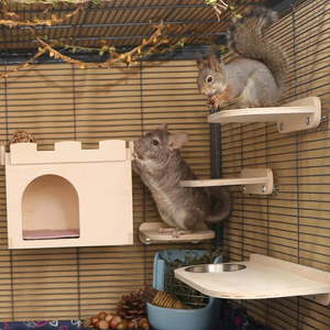 Plateforme en bois naturel pour hamster et cachette multi-chambres, tunnel <span class=keywords><strong>labyrinthe</strong></span> à couvercle rabattable, accessoires de cage, décor de habitat pour petits animaux - Product Image 4