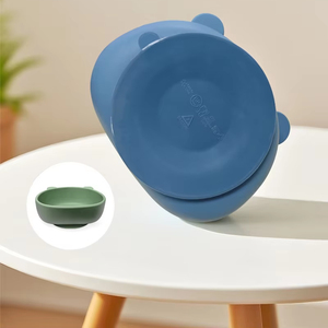 Bol portable en silicone pour tout-petits avec motif ours, couvercle profond, base antidérapante, bol d'apprentissage de l'auto-alimentation pour bébés garçons et filles, cuisine - Product Image 5