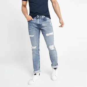 Celana Jeans Denim Pria, Jeans Kurus Sobek Rusak Lurus Distressed untuk Lelaki