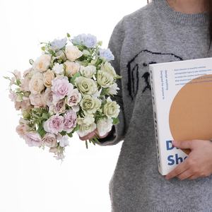 Rosa artificiale Bouquet rosa ortensia di buon auspicio bocciolo casa soggiorno decorazioni per matrimonio forniture - Product Image 2