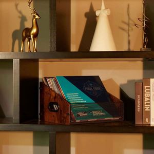 Iron Classic Standing Type Metal Desktop Organizer <b>Box</b> Vinyl <b>Record</b> Album <b>Storage</b> Holder Foldable Design Single Black Books - Product Image 3