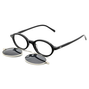 مشبك مغناطيسي بيضاوي صغير على نظارات القراءة إطار أسيتات مدمج مع واقي شمس معدني مغناطيس قوي للغاية 2 + 1 قفل مفصلي - Product Image 1