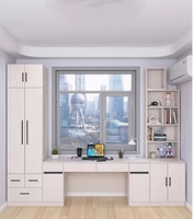Meuble intégré moderne et simple pour baie vitrée, sur mesure pour petits espaces, balcon, salon, chambre, avec bibliothèque, bureau et armoire combinés