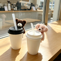 Porte-clés en peluche chien-ours, en coton PP brodé, anti-stress, mignon, figurine animale en peluche, décoration pour tasse à café et sac