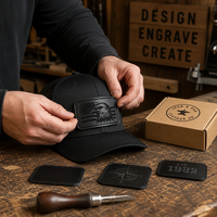 Patch de casquette vierge en cuir PU auto-adhésif, personnalisable avec logo gravé au laser et imprimable UV, 6 formes, direct usine OEM