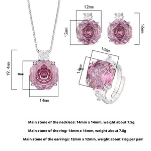 Fashion Eco-friendly Copper Rose Cut 14-12mm Pink Cubic Zirconia Necklace and Earrings <b>Rings</b> Minimalist Jewelry <b>Set</b> for <b>Women</b> - Product Image 2