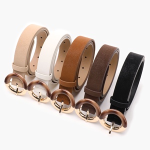 Damesriemen Vintage riemen Dames PU-riem Suède textuur Tweekleurige ronde gesp Retro mode tailleband - Product Image 2