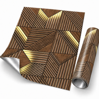60x60cm Braun-Gold Geometrisches Holzmuster Selbstklebende Tapete mit PET-Oberfläche und IXPE-Schaum für Innenwände