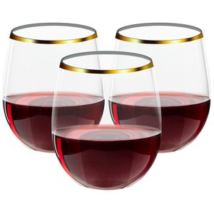 Verres à Vin Incassables en Plastique, Gobelets Jetables de Fête, Verres à Cocktail Incassables de 12 Oz avec Bord Doré - Product Image 1