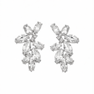 Boucles d'oreilles en cristal or blanc E2086, forme de fleur, serti griffe, bijoux de luxe pour femme, mariage - Product Image 1