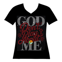 Transfert thermocollant personnalisé avec strass 'God Don't Play About Me' pour T-shirt, motif chrétien de foi