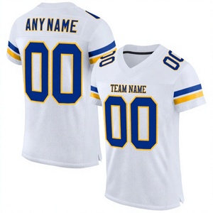 Maillot de football américain personnalisé, col en V, manches courtes, blanc, bleu, jaune, maille respirante, nom de l'équipe, n'importe quel nom, impression sublimée - Product Image 1