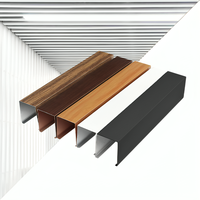Plaques de plafond métalliques en profilé carré à lamelles en aluminium, revêtement poudré, imitation bois, en forme de U
