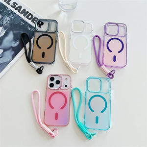 Étui de téléphone en nylon tressé avec cordon court et bandoulière pour iPhone 17 Air 16 15 Pro Max, couleur bonbon, finition mate, anti-traces de doigts, magnétique - Product Image 1