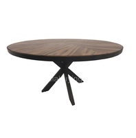 Offre spéciale Table de salle à manger ronde en bois de manguier de forme design industriel et base en fer pour la maison, l'hôtel et le restaurant