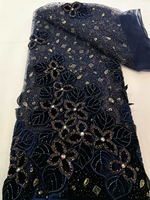 NI.AI Nouveau design de dentelle perlée avec fleurs brodées sur filet et paillettes, tissu en dentelle filet pour robes de mariée et tenues de soirée