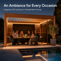 Pergola motorisée en aluminium moderne et écologique avec lames orientables, contrôle par application, éclairage RGB et capteur de pluie automatique
