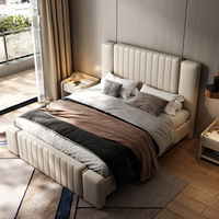 Jiali Italienisches Lederbett Einfaches Modernes Schlafzimmer Luxusbett mit Großer Rückenlehne Weichgepolsterter Holzrahmen