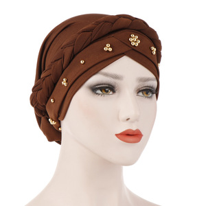 Hijab Turbante di Alta Qualità in Stile Etnico con Perle Dorate per Donne Arabe Musulmane - Product Image 4