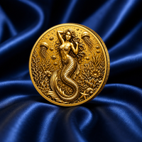 Pièce commémorative de luxe en cuivre fin .999 de 5 oz, créatures mythiques, plaquée or, relief 3D, sirène, souvenir avec boîte cadeau