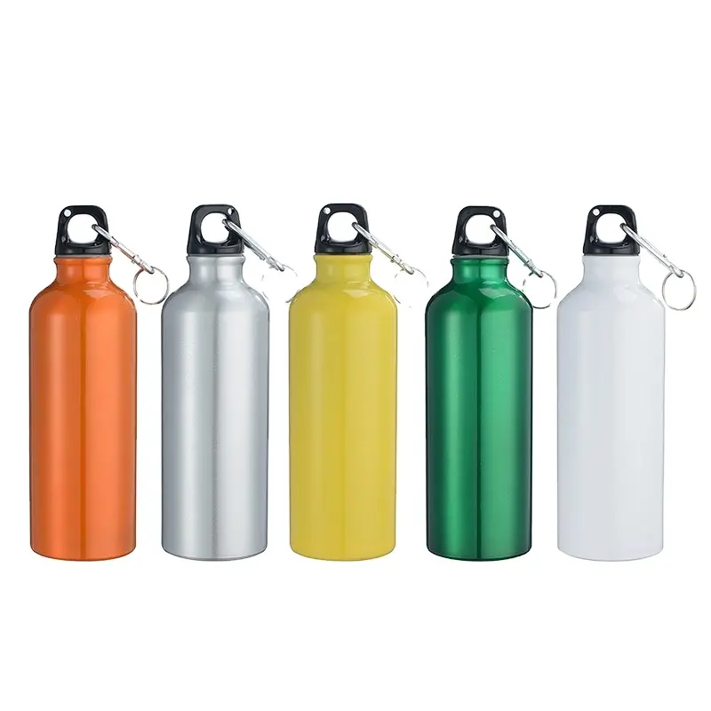 Wholesale outdoor 500ml 600ml 750ml Single wall Sports aluminum water bottles with carabiner and logo as promotion items