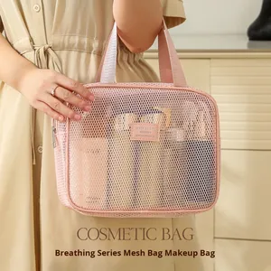Borsa per il Trucco da Donna Ecologica, Grande Capacità, Portatile, Multifunzionale, Pieghevole, Resistente, con Cerniera e Rete Trasparente - Product Image 4