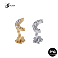 VORA Bijou de piercing Helix en Titane ASTM F136, Poussoir sans filetage Moon, Plaqué Or 18K, 10mm, Bijou corporel, Zircon Cubique 5A, pour Cartilage et Tragus