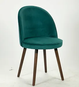 เก้าอี้รับประทานอาหารขาโลหะผ้ากำมะหยี่สีเขียวเก้าอี้ที่นั่งกลม KD ขาไม้พร้อมท่อ