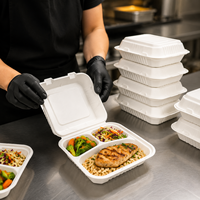 Boîte alimentaire jetable en bagasse de canne à sucre à 3 compartiments, format 9x9 pouces, pour restaurant