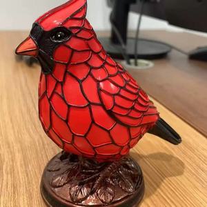 Modern Tiffany Electric Resin Ornament Glass Shade 2700K <strong>Warm</strong> White Cardinal Bird Table <strong>Lamp</strong> E14 Bulb Base LED Lighting Battery - Product Image 2