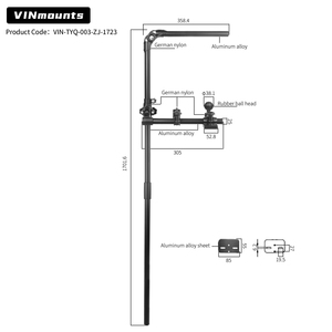 Soporte de aluminio VINmounts de 1723 mm con base de bola de 1.5 pulgadas para sonda de pesca con pantalla de 7-16 pulgadas - Product Image 1