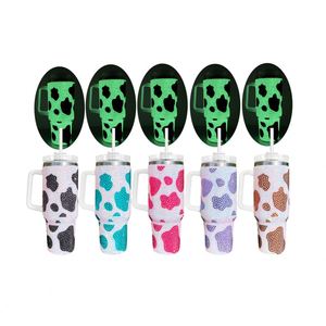 Vaso Moderno de 40 oz con Pedrería, Vaso Brillante en la Oscuridad de 40 oz, Vaso con Estampado de Vaca Brillante en la Oscuridad, Vaso de 40 oz con Pedrería - Product Image 1