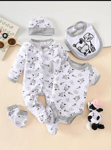 Детский хлопковый комбинезон-пижама с длинным рукавом и милым принтом, пять предметов, ODM, весна-лето, для новорожденных - Product Image 3