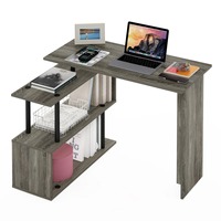 Bureau d'ordinateur en L gris moderne et minimaliste, en kit, directement de l'usine, avec étagère ouverte pour bureau à domicile