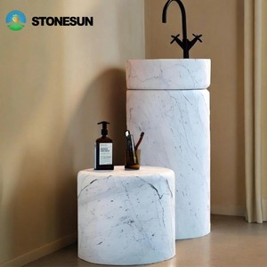 <span class=keywords><strong>Lavabo</strong></span> a Colonna in Marmo StoneSun, Lavandino <span class=keywords><strong>Rotondo</strong></span> o Rettangolare per Bagno di Casa o Hotel, Lucidato e Montato - Product Image 5