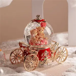 Kotak musik kereta labu dengan kristal buatan dekorasi rumah figur Desktop hadiah untuk ulang tahun anak pacar Natal