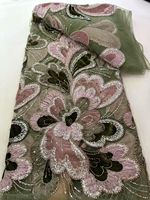 Tissu KC multicolore en velours 3D floral perlé, dentelle en tulle, maille ornée de strass pour robe de soirée de mariage africaine