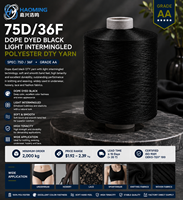 Fil de polyester DTY noir teint en masse de qualité AA 75D/36F, doux et haute ténacité, pour tricot, tissage, sous-vêtements, bonneterie et dentelle