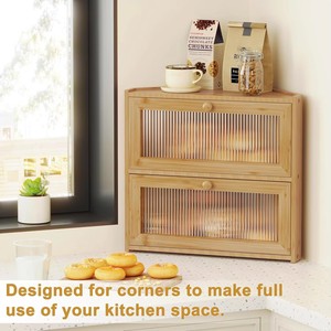 Boîte à pain double couche en bambou Yazhu Jushi avec porte en acrylique, rangement d'angle de cuisine pour pain frais et pâtisseries - Product Image 4