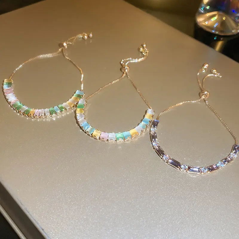 DAIHE יוקרה תכשיטים מתכוונן מלא יהלומים צבעוני זירקון צמידים לנשים
