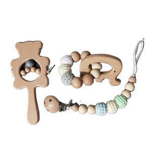 ToysKing fait à la main Crochet coton <span class=keywords><strong>bulle</strong></span> perles hochet en bois bébé sucette Clip Bracelet 100% en gros parfait bébé <span class=keywords><strong>dentition</strong></span> - Product Image 1