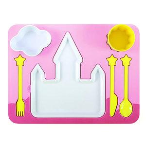 Pink Princess Castle <strong>Children's</strong> Melamine Dinner <strong>Plate</strong> 7-piece <strong>Set</strong> Cartoon Theme Western Restaurant Dinner Bowl Removable Gift - Product Image 2