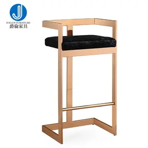 Commercial Furniture Black with gold frame High Back luxury Stainless Steel Counter Stool Bar Stool Chair